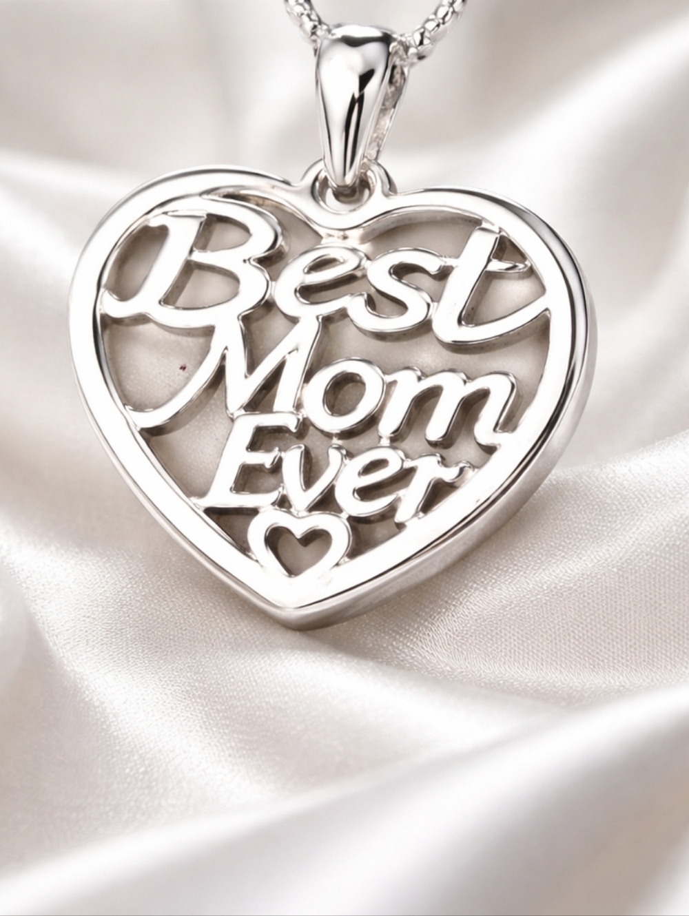 925 Sterling Silver Best Mom Ever Pendant w/ 20" Chain New